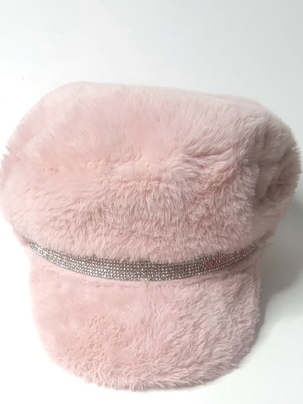 Juicy Couture Pink Faux Fur cabbie Fluffi Hat with Rhinestone Band One Size